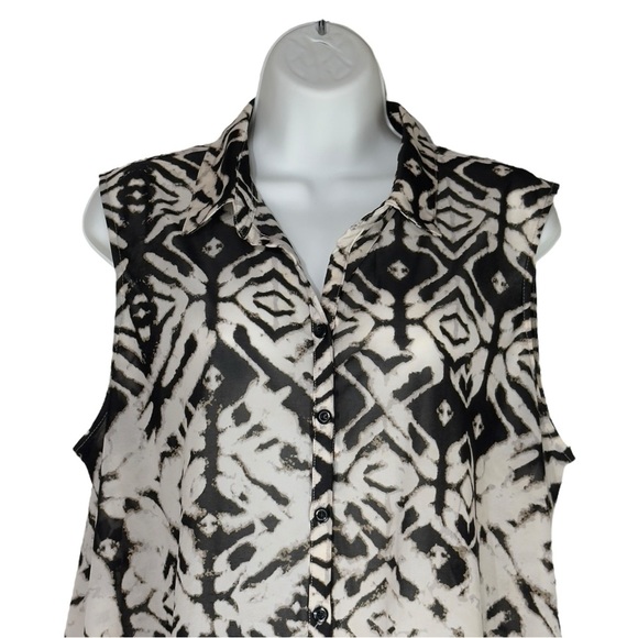 Amanda Green Black White Geometric Tie Dye Button Up Sleeveless Top Large - Picture 4 of 10